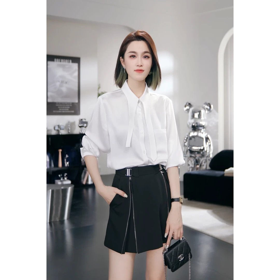【Chanllete Meline】时尚设计师款气质百搭休闲白衬衫CM-9091