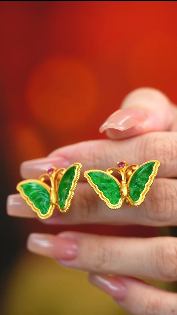 银S925镶嵌翡翠耳饰新款