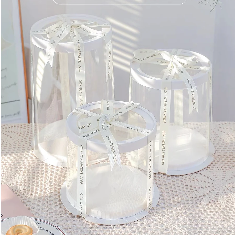 圆形生日蛋糕盒4寸四6六8八10十寸双层加高黑色网红蛋糕盒透明