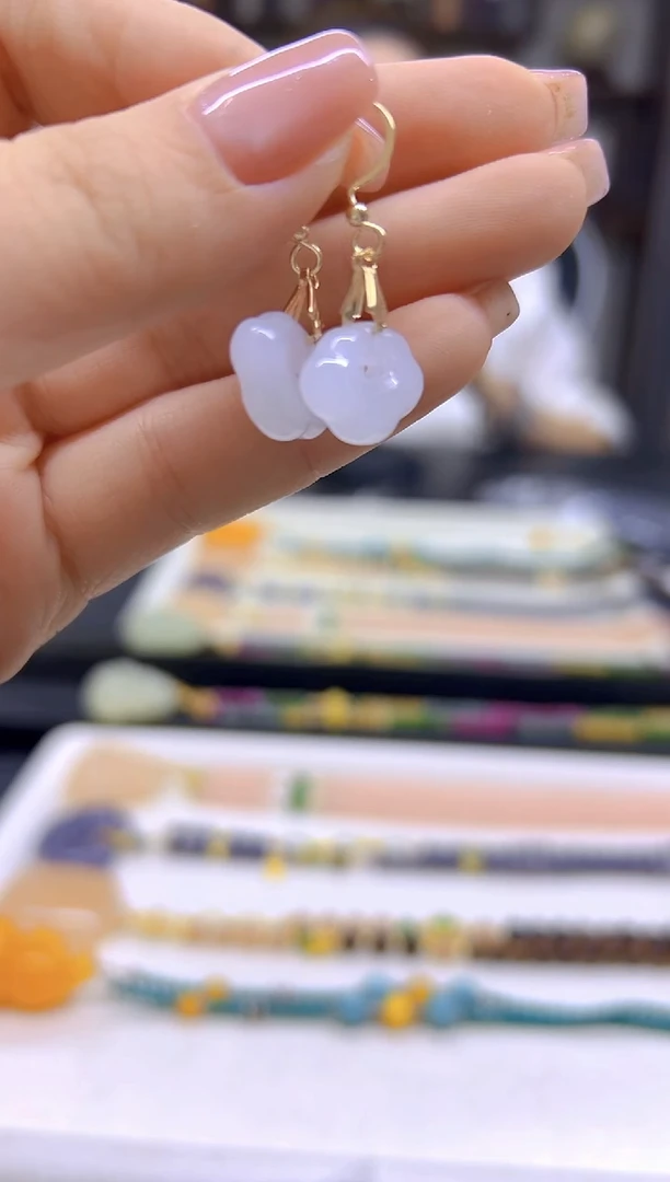 和田玉14K金镶嵌耳饰DIY款E849