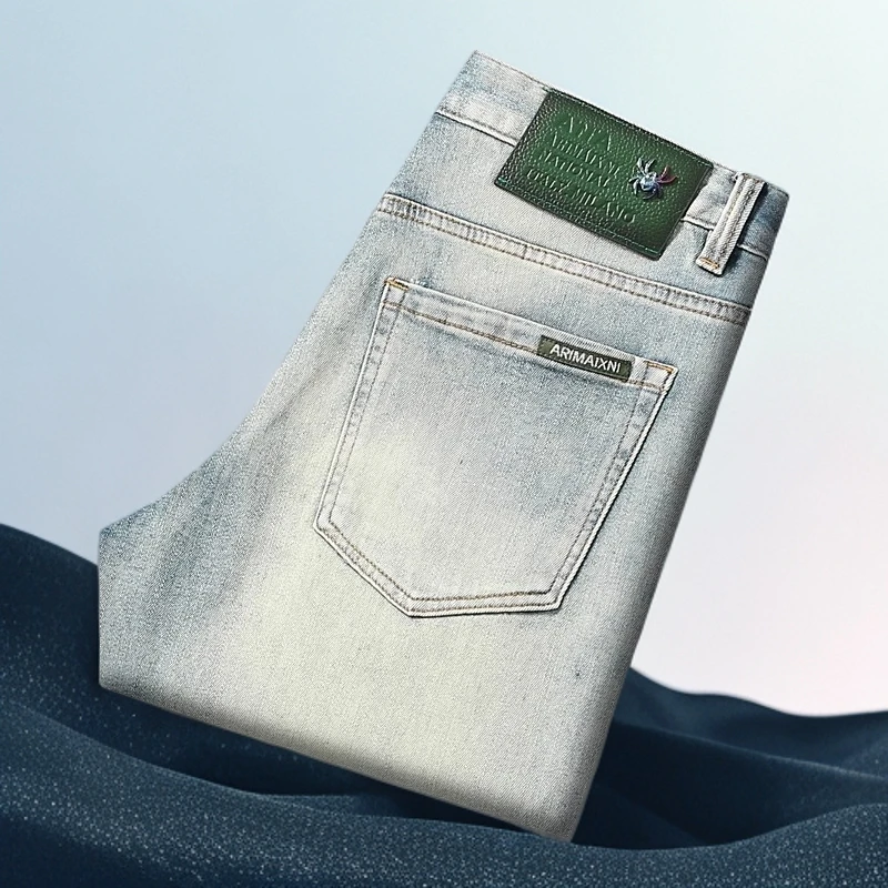 巴赛娜缇夏季浅蓝牛仔裤男商务休闲百搭修身小直筒青年时尚九分裤