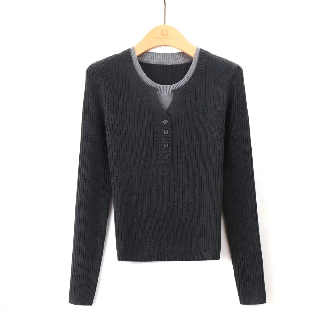 冬季撞色拼接设计感假两件长袖针织衫洋气减龄百搭内搭打底衫上衣