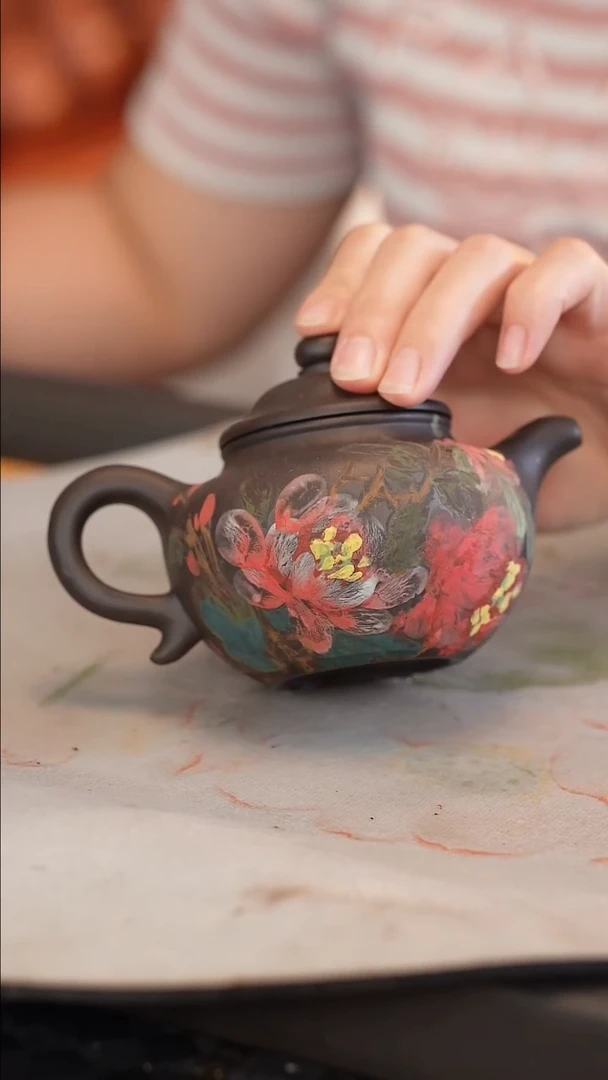 茶壶紫砂原矿手工制作   黑泥莲子  230cc