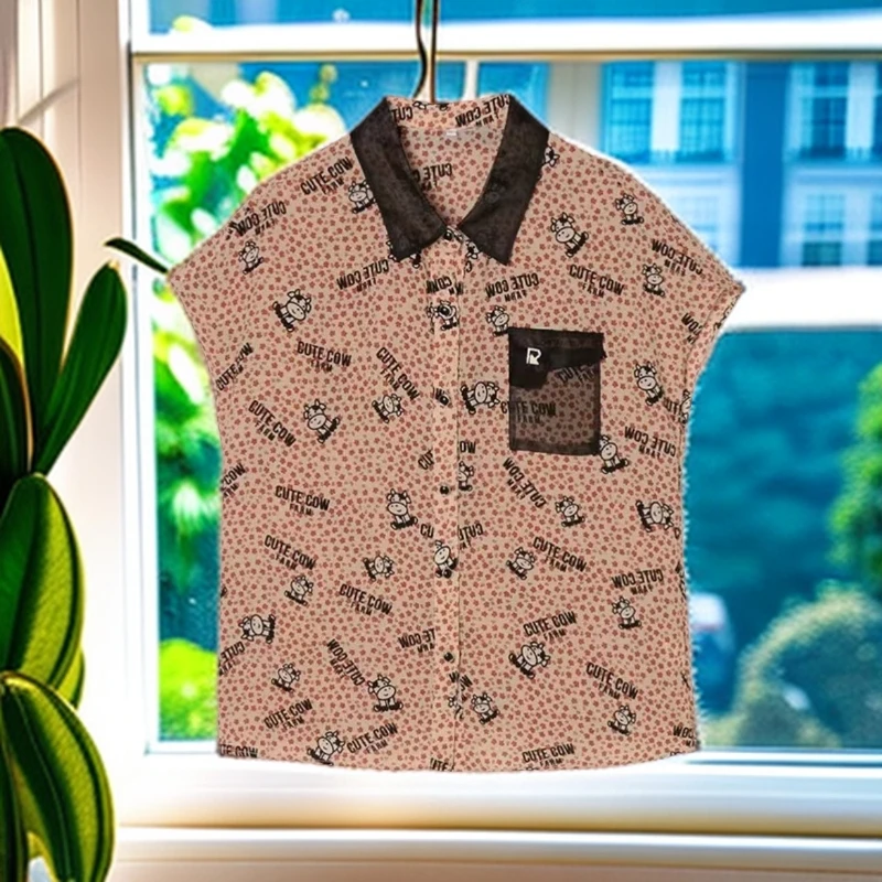 062#【木兮兮专属】2025年夏季新女气质显瘦红色波点小奶牛小衫