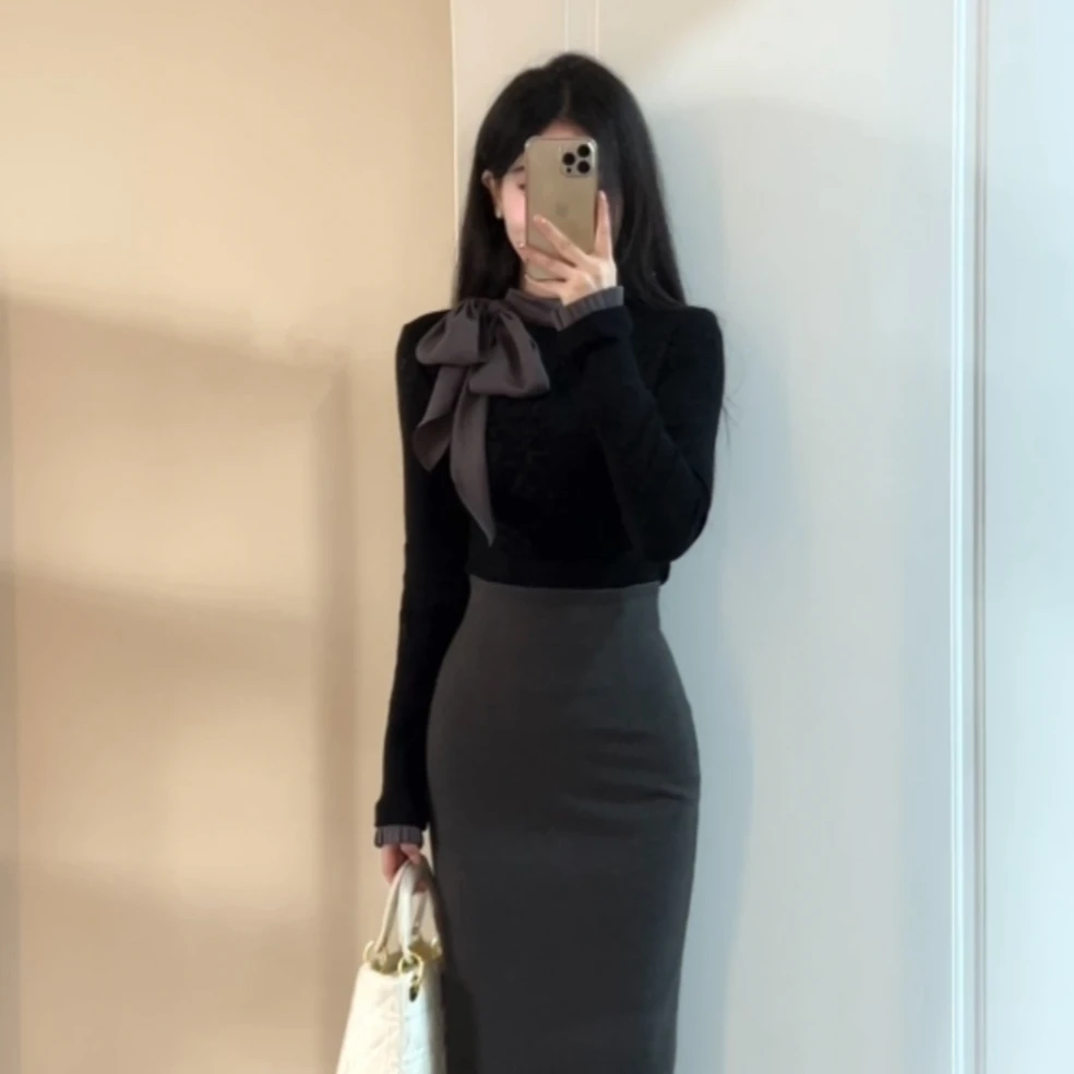 【浪漫风铃】冬季新款韩系高级感精致修身显瘦打底上衣XY-051