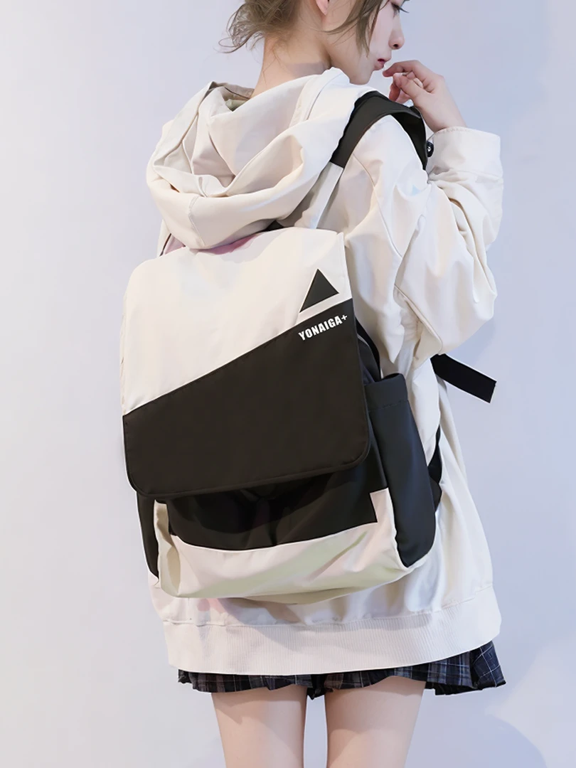 友奈加原创日系ins大容量黑白男撞色旅行背包学生书包双肩包包女