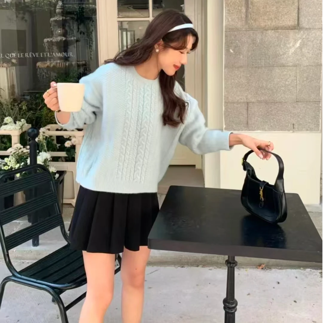 福利--拍下选择编码---秋冬宽松慵懒风圆领套头纯色显瘦毛衣女