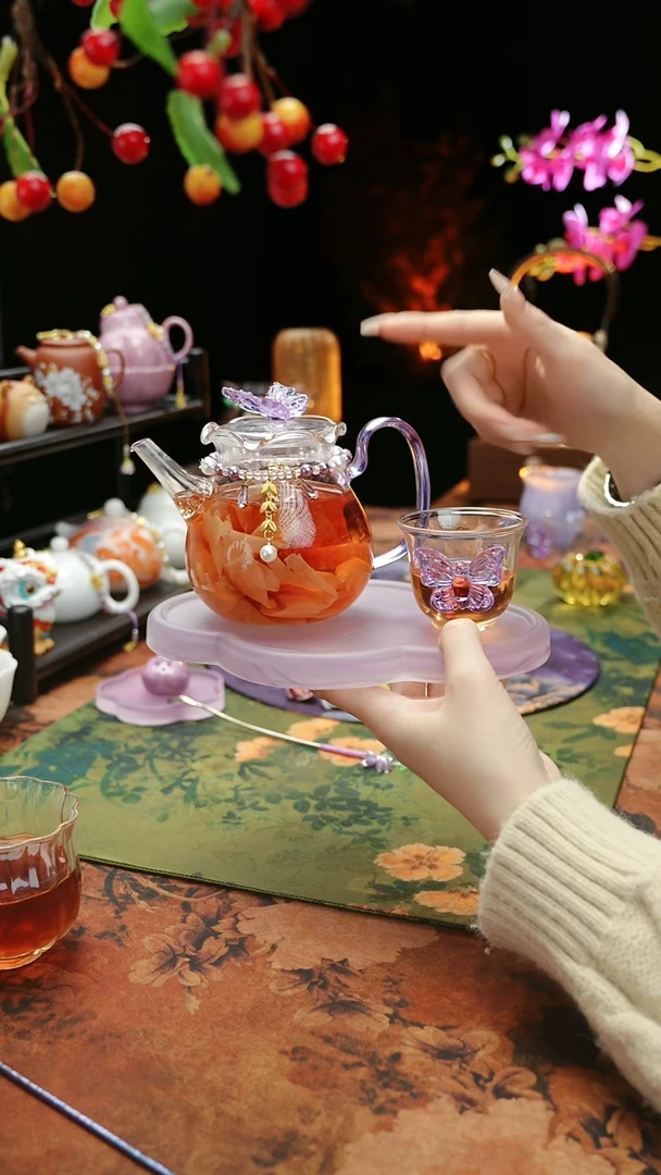 【闪购商品】紫色壶承+茶壶+链子+杯子