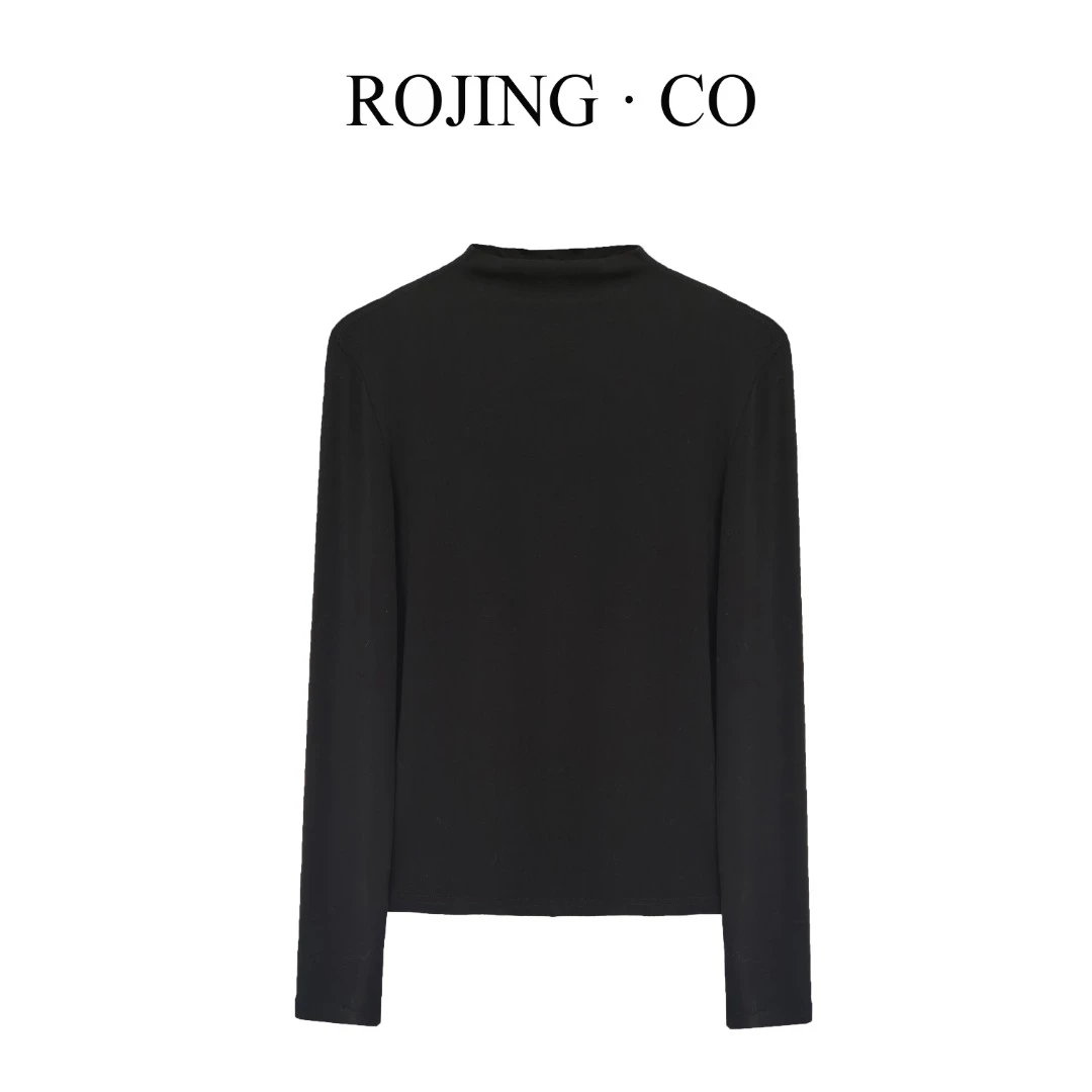 ROJING.CO若璟羊毛半高领T恤女长袖百搭打底气质设计感打底衫