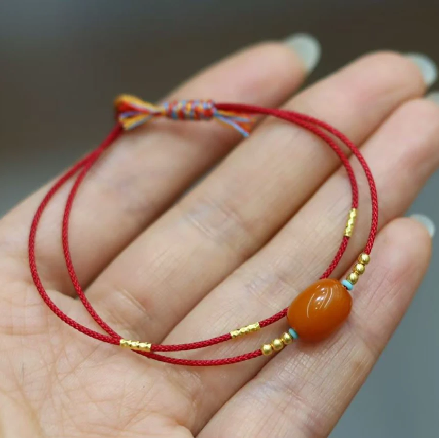 蜜蜡枣珠手编绳手链 88 YQ