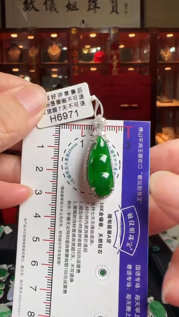 翡翠18K金镶嵌颈饰H6971辣绿富贵豆