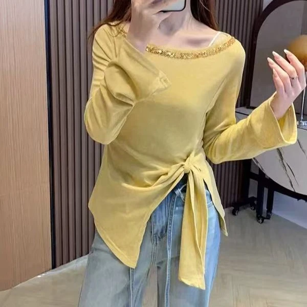 【JQW】2025春季新款烫钻不规则独特别致上衣