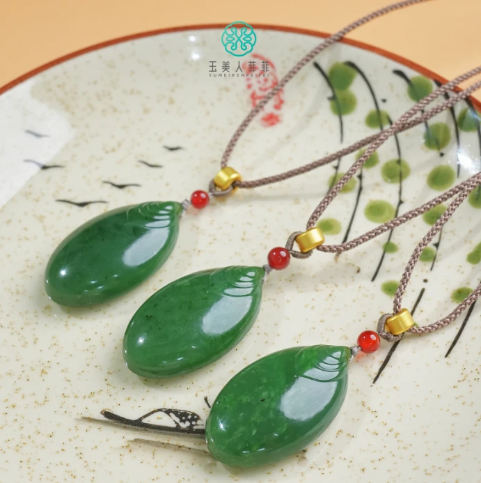 石惑珠宝^碧玉孔雀翎蛋面吊坠约37*21mm赠绳-多样性发一