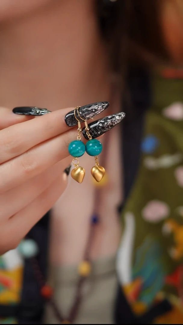 【闪购商品】孔雀石耳钉·银S925镀金镶嵌E177 凤凰耳钉