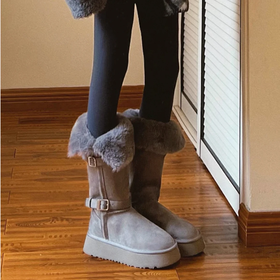 【现货现发】明星同款防滑冬季保暖高筒时尚雪地靴厚底女鞋加绒短靴