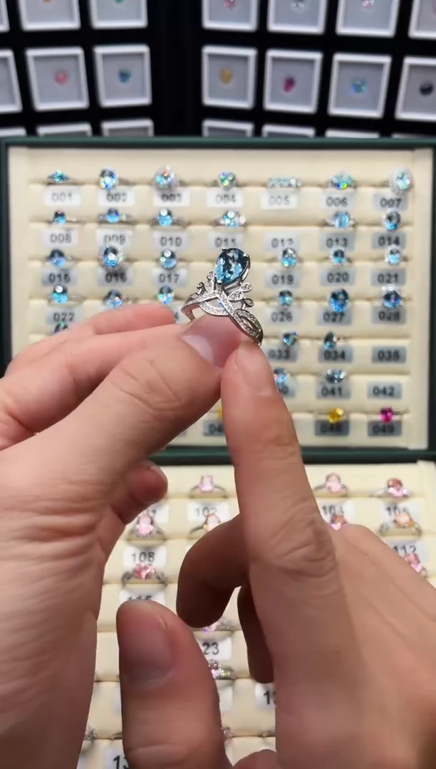 银S925镶嵌戒圈海蓝宝石111