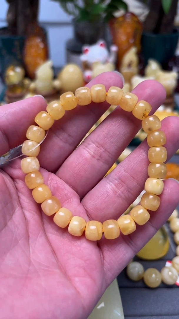 手串蜜蜡未镶嵌一***鱼DY1俄料微瑕老型手串 9.89克 8+mm
