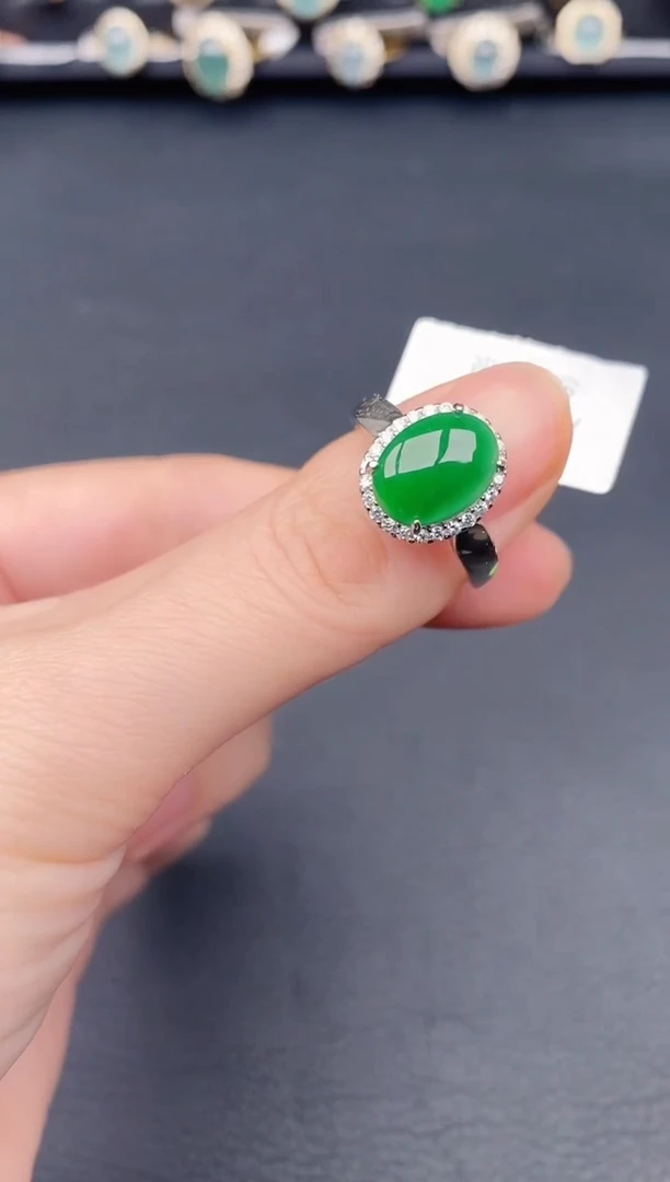 银S925镶嵌戒指翡翠天然a货翡翠27