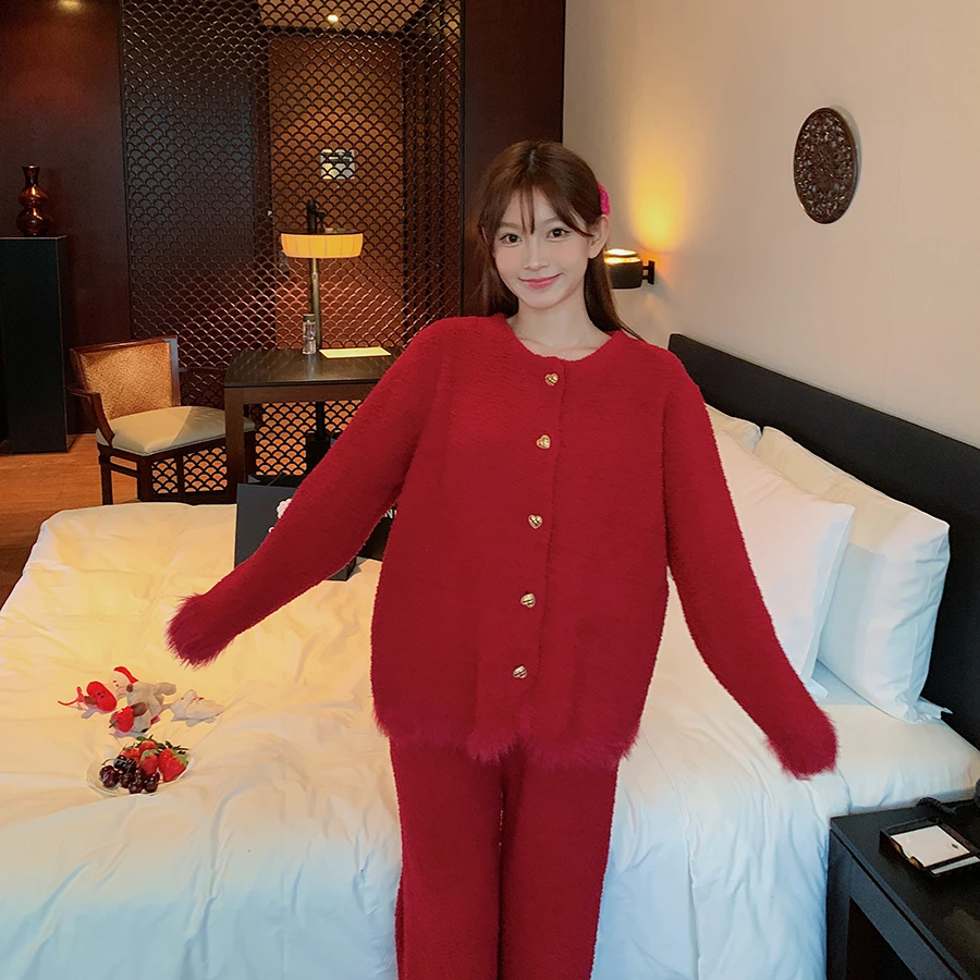 【爱心糖】软绵绵可外穿半边绒可爱宽松保暖可爱睡衣女外穿家居服