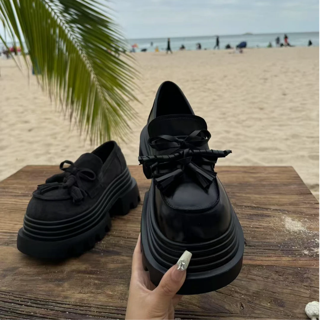 唐小肉潮搭厚底乐福鞋增高小众设计师款蝴蝶结英伦风2271-8春季