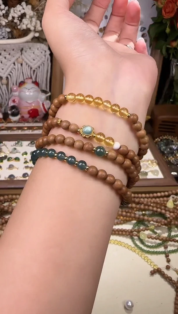 天然辰砂老山檀珠链