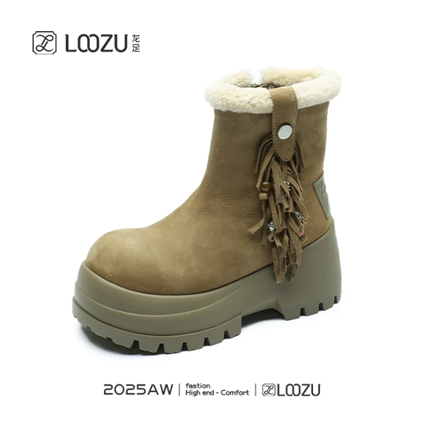 【LOOZU】2025龙足女鞋新款磨砂厚底圆头时装靴 63945-23