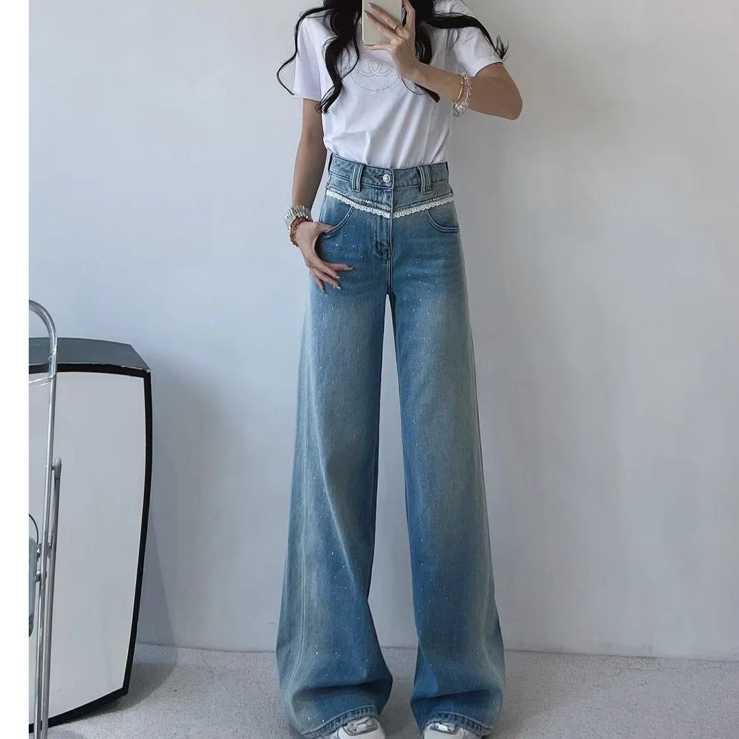 N+定制 8859 MK 时装周渐变蕾丝喇叭裤弹力时尚休闲百搭牛仔裤