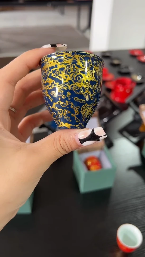 蓝金一口杯-太古大漆