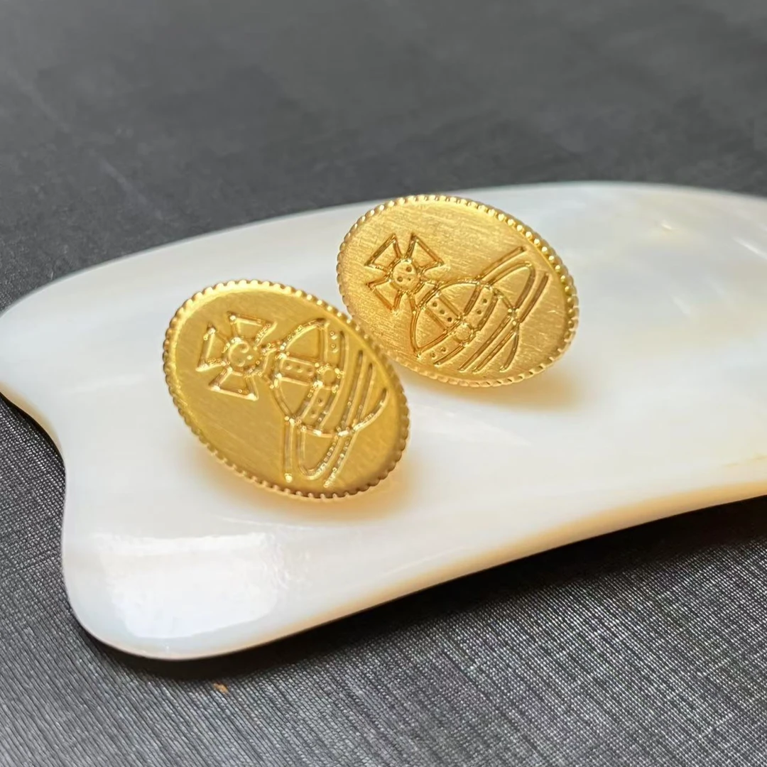 合金耳饰 金色椭圆耳饰(E407耳钉）