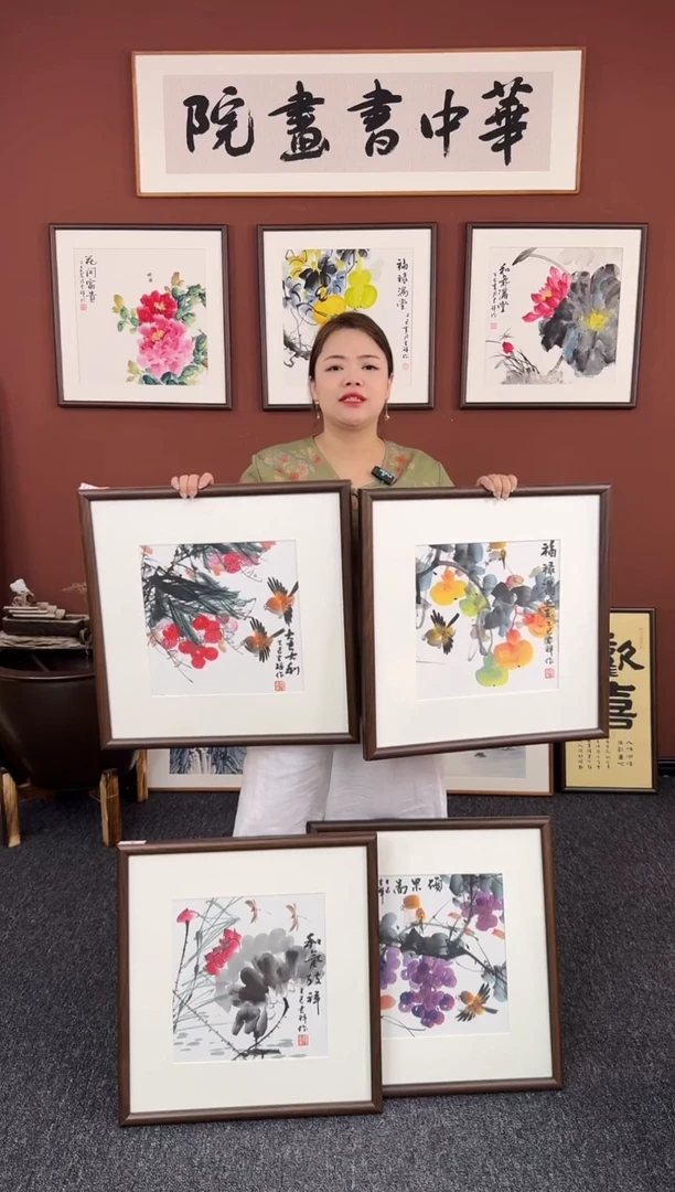 国画花鸟50*50一对绘画作品