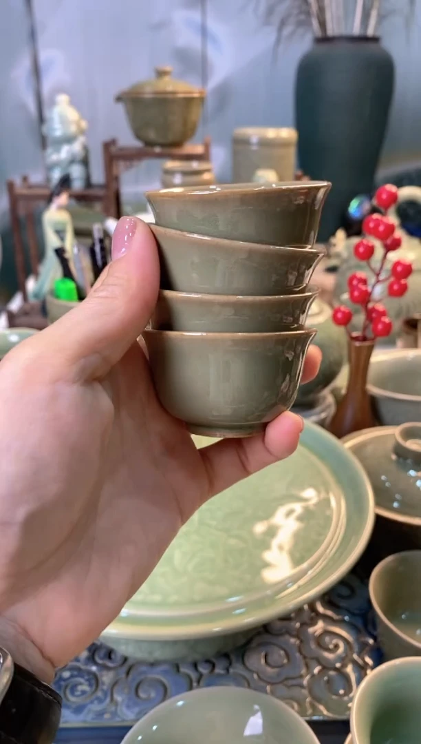 耀州窑【微瑕】黑泥素面小茶杯 2只