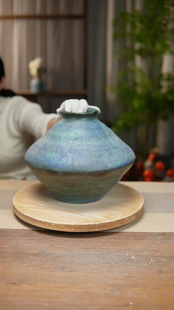 【闪购商品】陶瓷  花器蓝绿飞碟