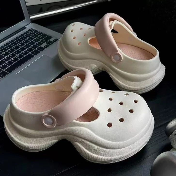 厚底增高洞洞鞋女夏季新款外穿防滑软底拖鞋#611