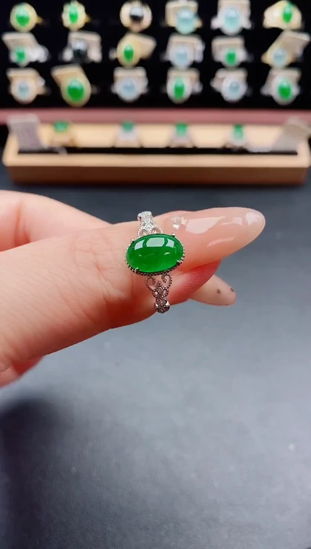 银S925镶嵌戒指翡翠1