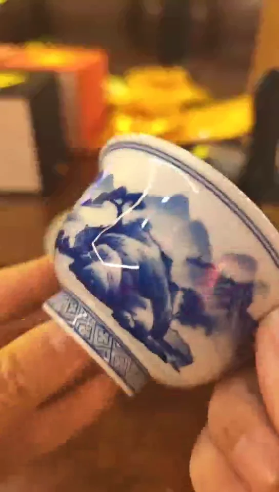 陶F****O青花山水压手杯无包装不退换36