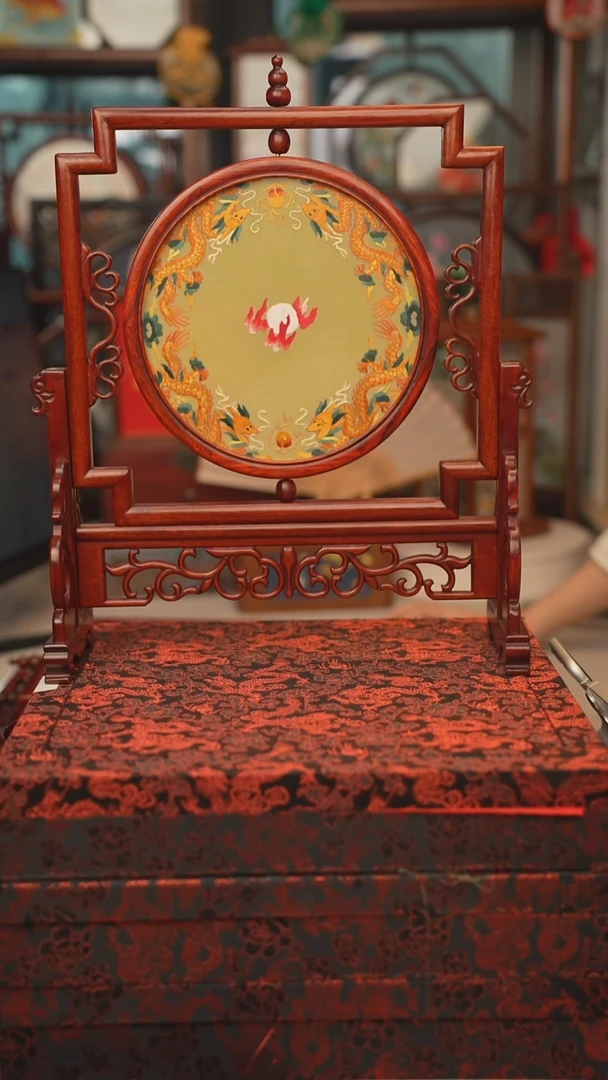 扇子五福架 苏绣双面绣五福架 35乘41