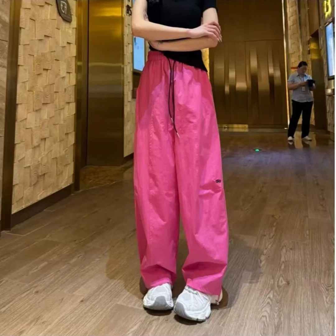 专属2511秋季薄款高腰刺绣休闲裤裤子纯色松紧腰百搭时尚弯刀裤