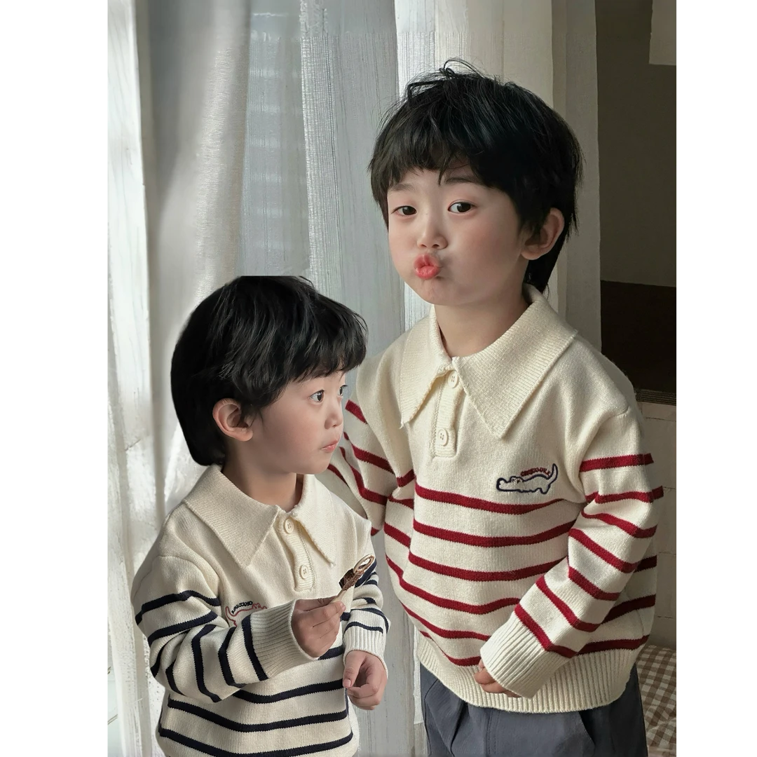 【棉烊条纹毛衣】中小童简约春秋季新款时尚百搭儿童上衣套头毛衣