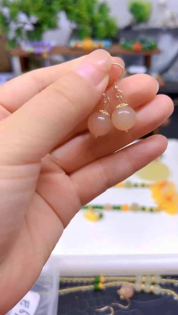 和田玉14K金镶嵌耳饰E672