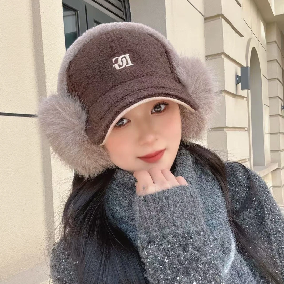 冬季女鸭舌帽帽子美式加厚针织帽时尚针织冬天防寒网红百搭加绒帽