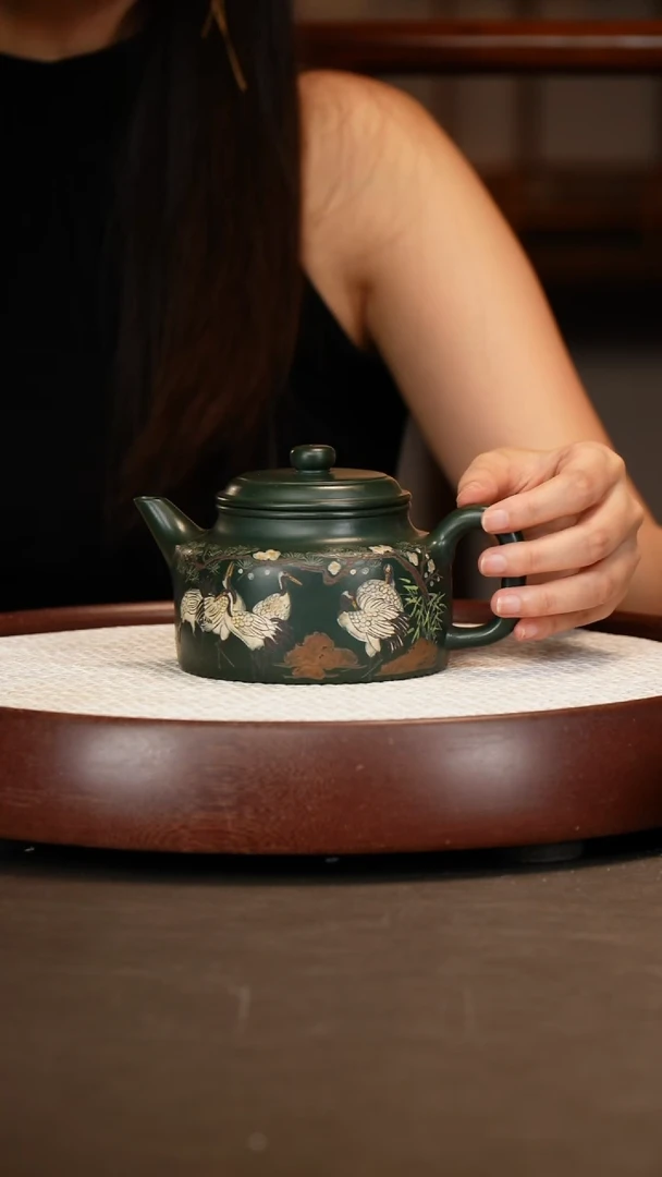 茶壶紫砂【潘春芳】绿泥德钟+李洪亮画