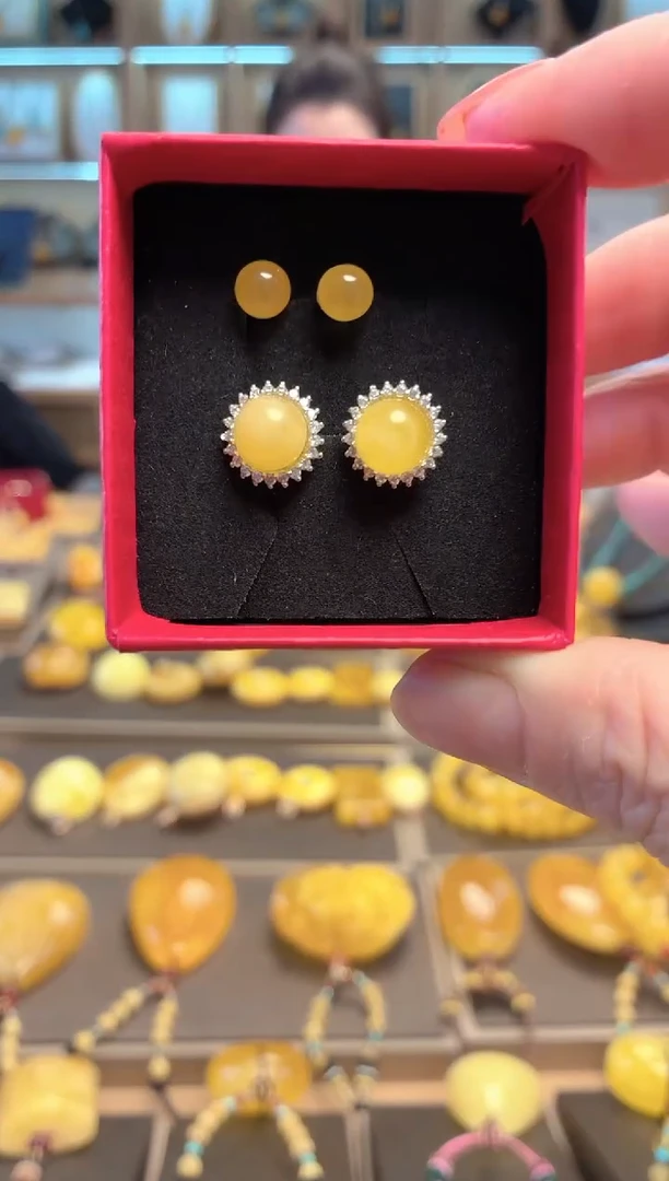 蜜蜡未镶嵌耳饰天然原矿蜜蜡耳钉