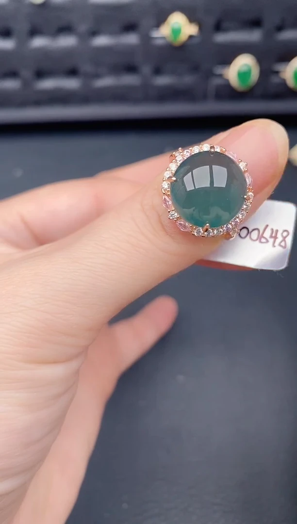 银S925镶嵌戒指翡翠天然a货翡翠380