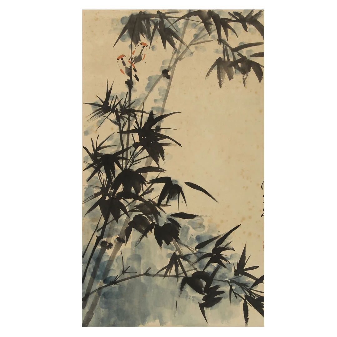 LOT.0378 药翁《竹雀》70*46cm 纸本设色镜片