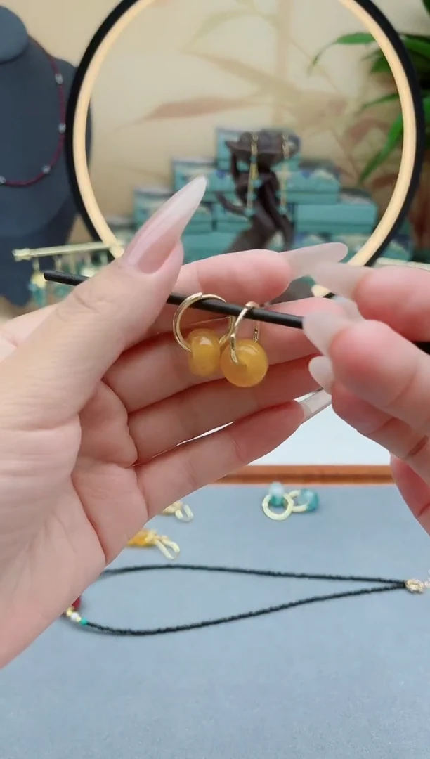 玛瑙/玉髓耳饰银S925镶嵌00黄色耳扣