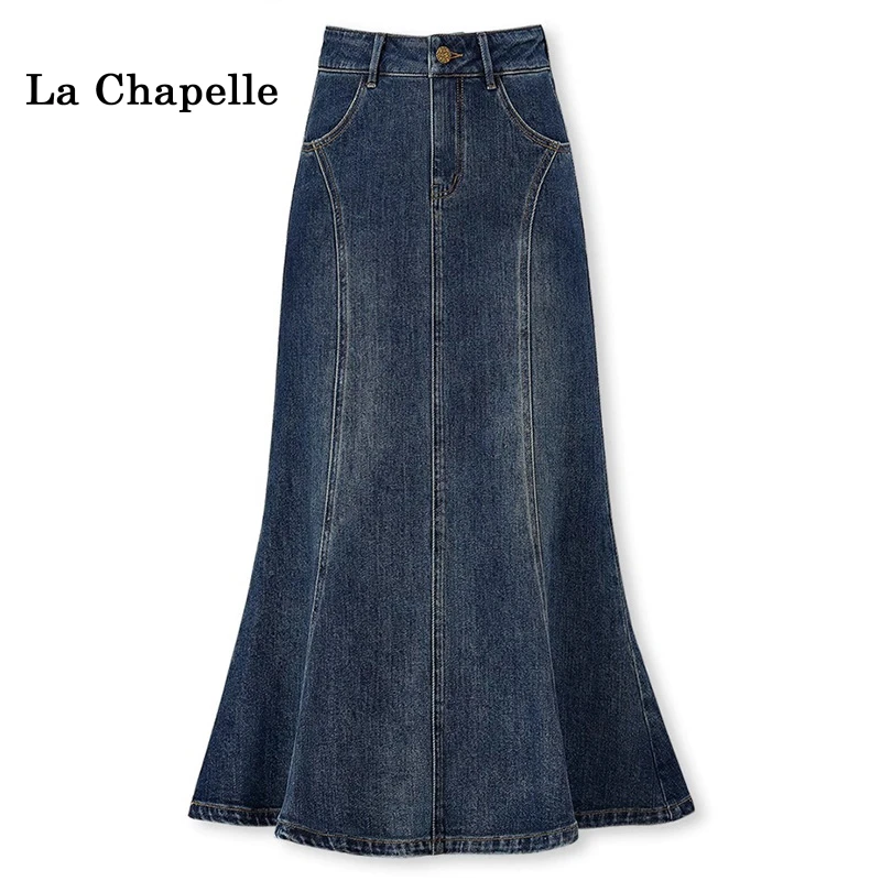拉夏贝尔复古鱼尾牛仔半身裙女秋冬2026新款高腰显瘦半身裙长款