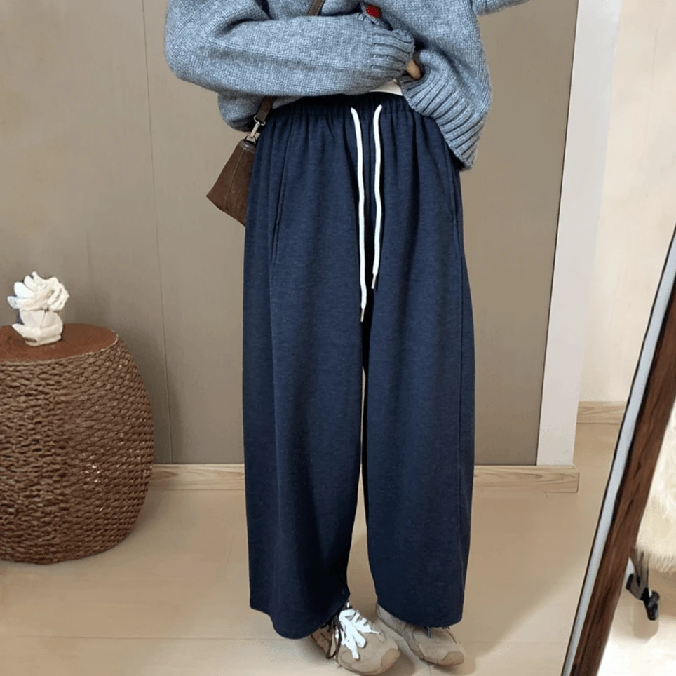 大码通勤百搭直筒阔腿休闲裤女秋季款梨形身材高腰宽松显瘦九分裤