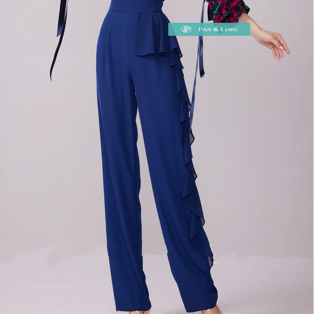 【LP舞服】原创设计-K25273薄款单侧荷叶边垂感显瘦西裤高腰百搭