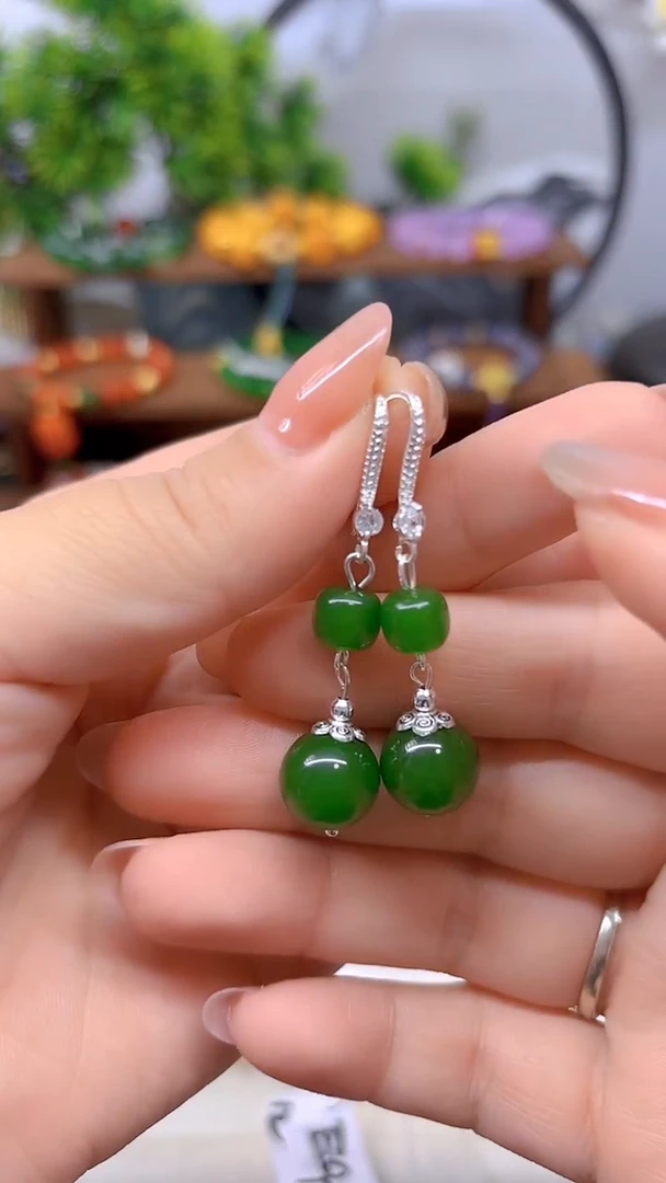 银S925镶嵌和田玉耳饰E902