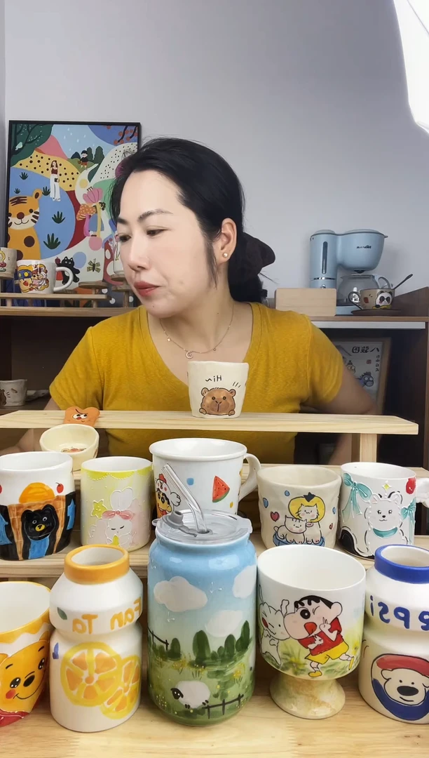 杯子景德镇高温釉下彩陶瓷手绘卡通创意